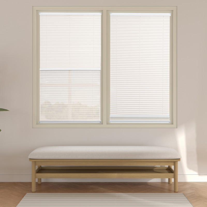 Plise Perde  Çiftli Sistem Beyaz Tül / Beyaz Kumaş