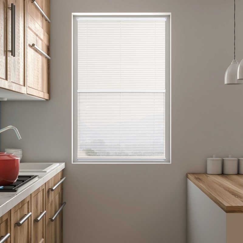 Plise Perde  Çiftli Sistem Beyaz Tül / Beyaz Kumaş