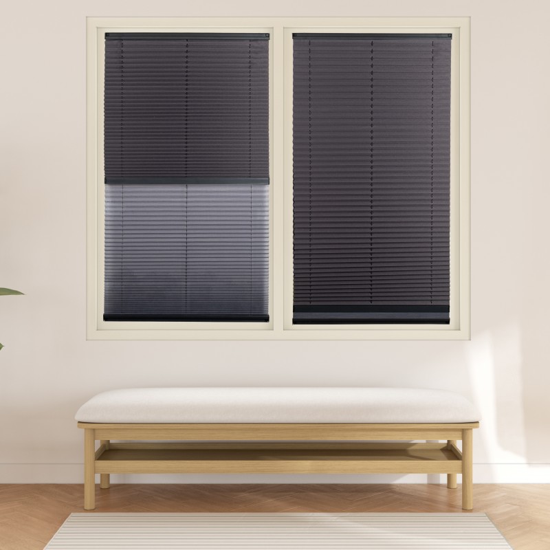  Plise Perde  Çiftli Sistem Gri Tül / Antrasit Kumaş