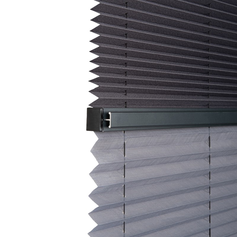  Plise Perde  Çiftli Sistem Gri Tül / Antrasit Kumaş