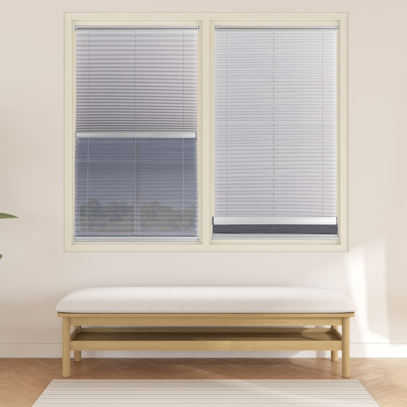  Plise Perde Çiftli Sistem Gri Tül / Gri Kumaş