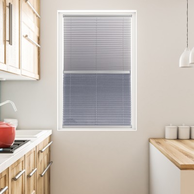  Plise Perde Çiftli Sistem Gri Tül / Gri Kumaş