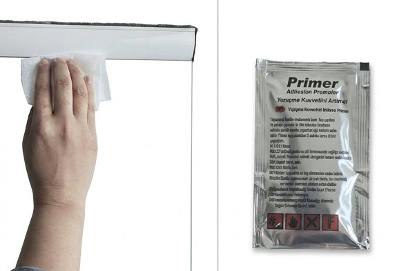 Cam yüzeyinin primer mendil ile temizlenmesi